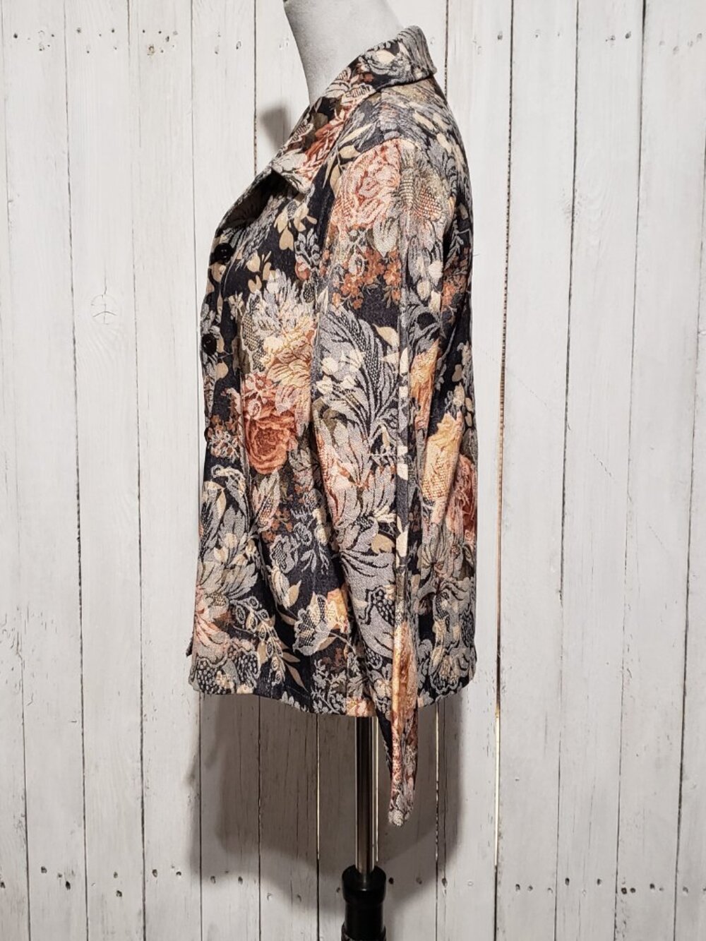 VTG 90s First Option Floral Jacquard Blazer Jacket L Tapestry Whimsigoth Cottage - Picture 4 of 6